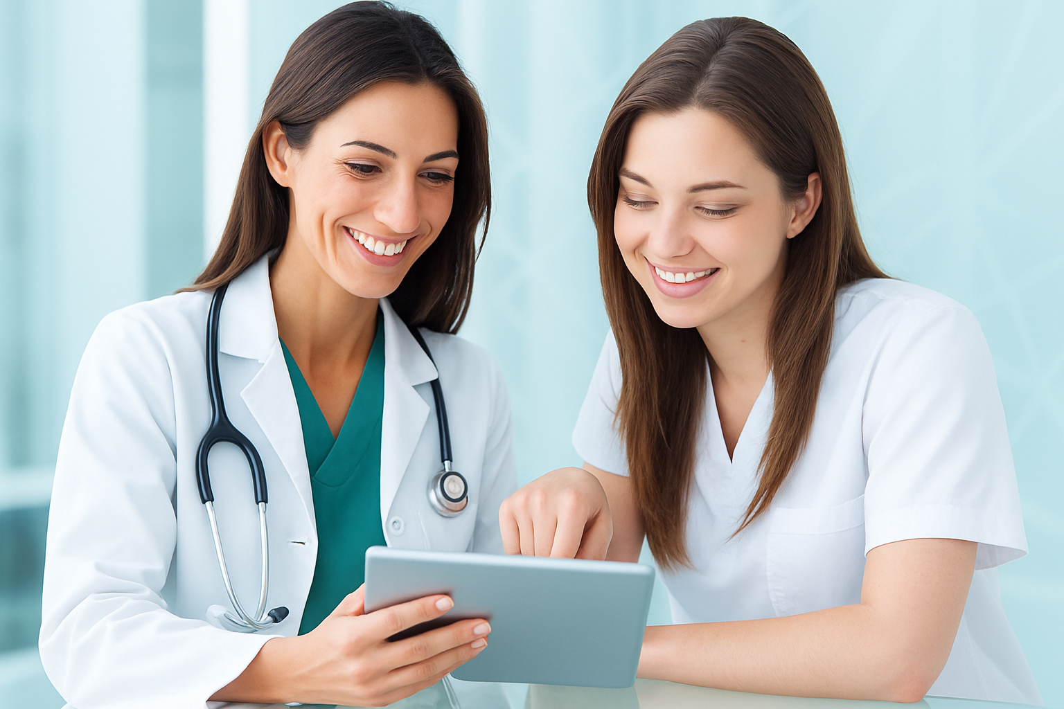 Female doctors discussing a case