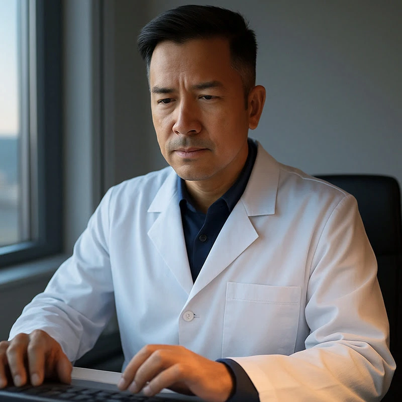 Médico analisando imagem no tablet