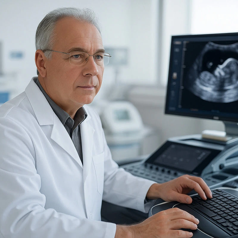 Doctor working leaning on a desk